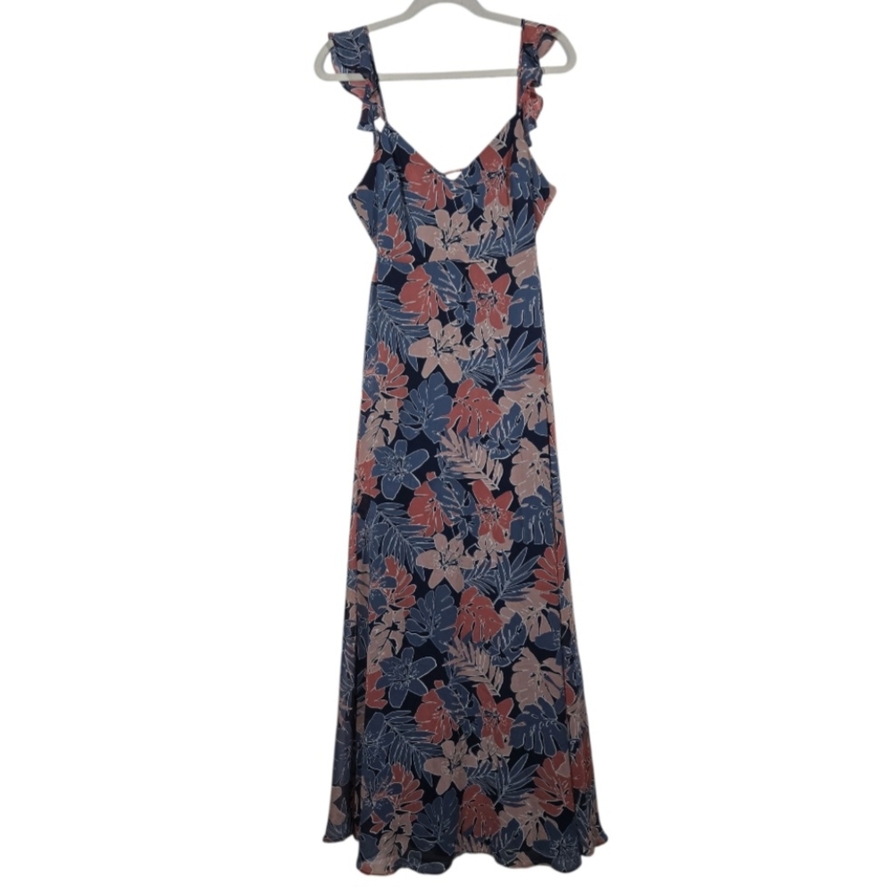 Lulus Fragrant Blooms Navy Blue Pink Tropical Floral Print Maxi Dress Size Small - Picture 2 of 16